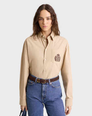 SPORTY & RICH - H&W Crest Oversized Shirt in Light Tan