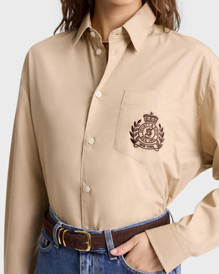 SPORTY & RICH - H&W Crest Oversized Shirt in Light Tan
