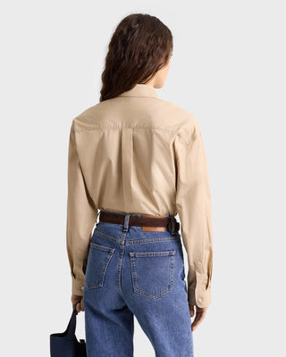 SPORTY & RICH - H&W Crest Oversized Shirt in Light Tan