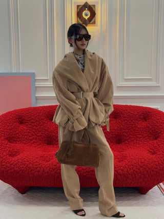 MAGDA BUTRYM - Draped Collar Viscose And Linen Jacket in Beige
