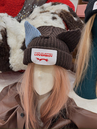 LOVERBOY - CHUNKY EARS BEANIE in BROWN LIGHT BLUE