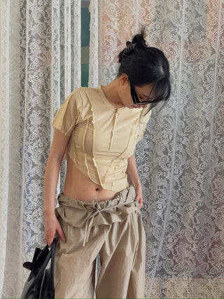 SAMI Miro Vintage Asymmetric Tee in Ivory Mesh
