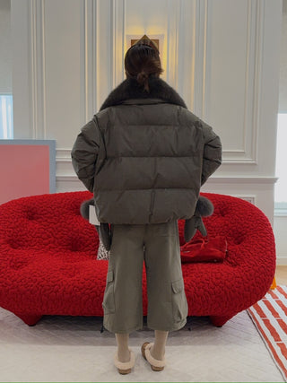 YVES SALOMON - Short down jacket with detachable fox fur collar and mittens