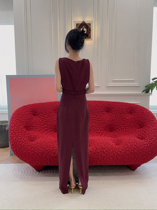 ROWEN ROSE - LONG DRESS WITH STRAIGHT NECKLINE IN SABLÉ