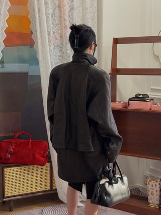MAGDA BUTRYM - Oversized Grained Leather Jacket in Black