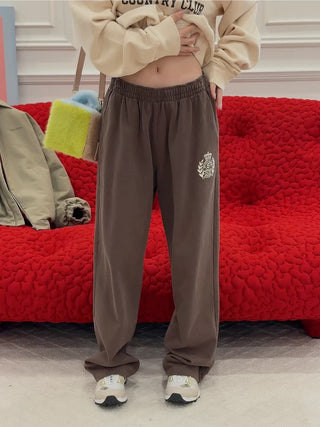 Sporty & Rich - NY Crest Embroidered Wide Sweatpant in Chocolate