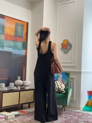 A.W.A.K.E. LOOSE FIT MAXI JUMPSUIT WITH FRONT AND BACK PLEATS