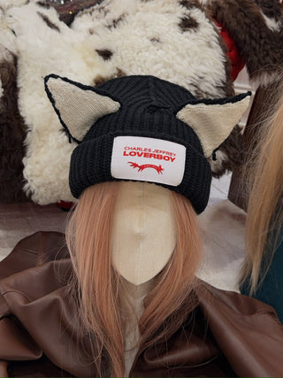 LOVERBOY - CHUNKY EARS BEANIE in Black and ECRU
