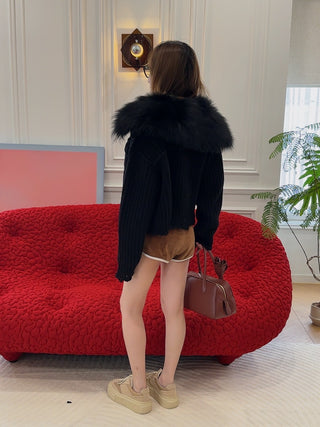 BLUMARINE - KNIT+FUR CARDIGAN / BLACK