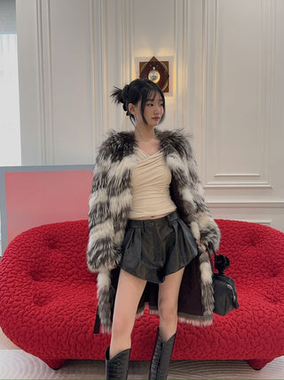 YVES SALOMON - COAT FOX BANDS/MERINOS KNITWEAR / NUANCE LUNE