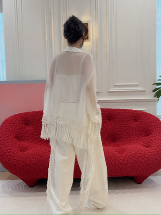 BLUMARINE - EMBR Relaxed Georgette Shirt in Soft Pearl
