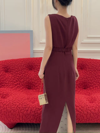 ROWEN ROSE - LONG DRESS WITH STRAIGHT NECKLINE IN SABLÉ