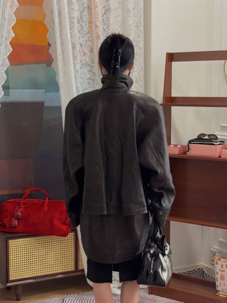 MAGDA BUTRYM - Oversized Grained Leather Jacket in Black