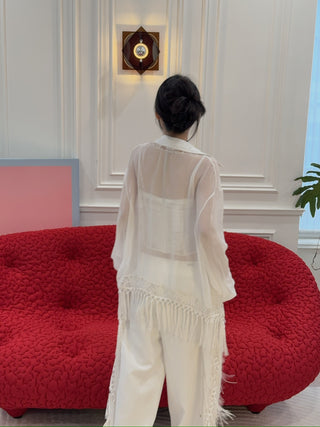 BLUMARINE - EMBR Relaxed Georgette Shirt in Soft Pearl