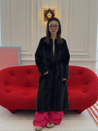 THE LAURENT - ROW DEEP BROWN ROUND FUR COAT / MAHOGANY