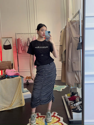 YOUSER - WAISTLINE CUT-OUT SHIRRING T-SHIRT