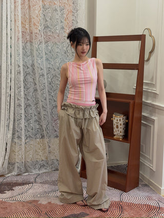 HOUSE OF SUNNY - Double Layer Stripe Mesh Vest in Blush