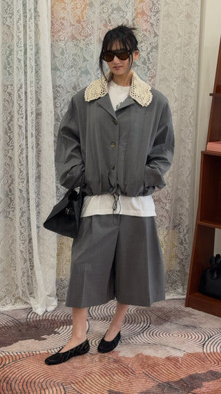 THE MANNEI - Crochet Collar Bomber Jacket in Grey