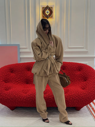 MAGDA BUTRYM - Draped Collar Viscose And Linen Jacket in Beige