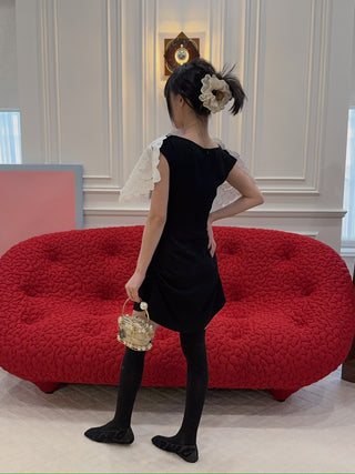 RXQUETTE - UPCYCLED RICHELIEU VEIL DRESS / BLACK WITH OFFWHITE