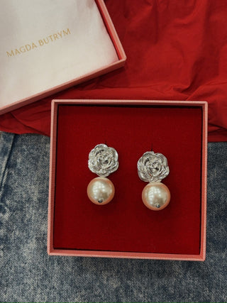 MAGDA BUTRYM - Rose Pearl Drop Earrings in Silver