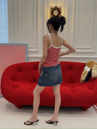 SPORTY & RICH - SRHWC Striped Terry Tank in Fire Red Stripes