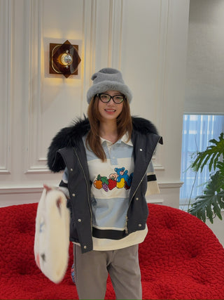 YVES SALOMON - VEST MADE WITH LORO PIANA FLANNEL FABRIC/FOX