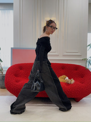 MM6 Maison Margiela BLACK WIDE LEGS 5 POCKET JEANS