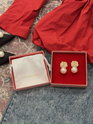 MAGDA BUTRYM - Rose Pearl Drop Earrings in Gold