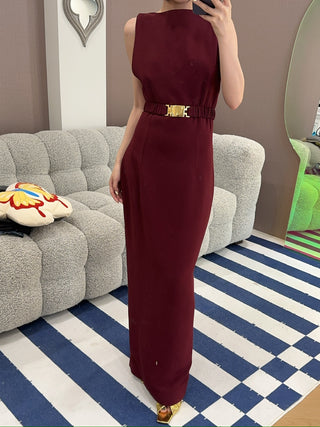 ROWEN ROSE - LONG DRESS WITH STRAIGHT NECKLINE IN SABLÉ
