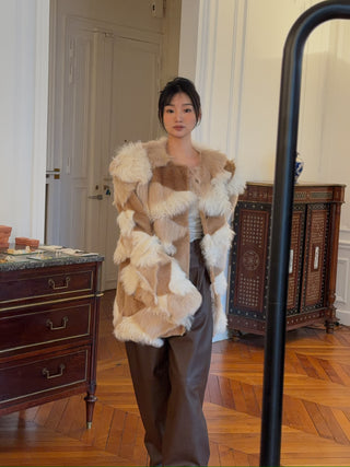 THE MANNEI - Shearling Jacket in Taupe/Brown/Ecru/Beige