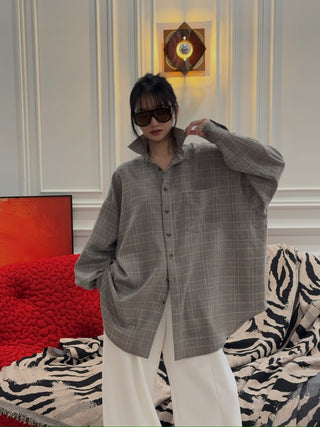 THE MANNEI - Wool Shirt in Beige/Grey