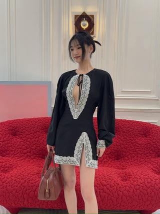 ROWEN ROSE - RAGLAN LONG SLEEVES DRESS IN GEORGETTE AND LACE