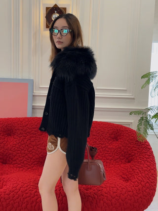 BLUMARINE - KNIT+FUR CARDIGAN / BLACK