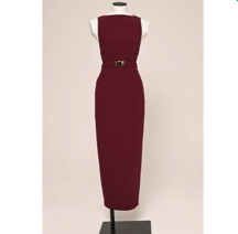 ROWEN ROSE - LONG DRESS WITH STRAIGHT NECKLINE IN SABLÉ