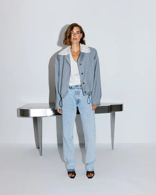 THE MANNEI - Crochet Collar Bomber Jacket in Grey