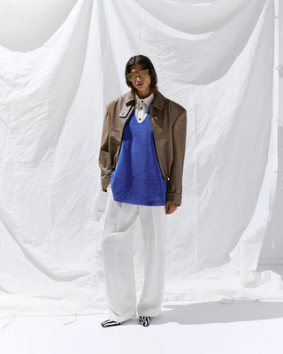 THE MANNEI - Leather Bomber Jacket in Brown