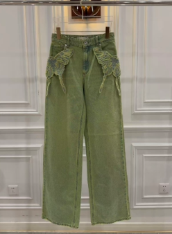 BLUMARINE - Wide Leg Jeans with Butterfly Embroidery