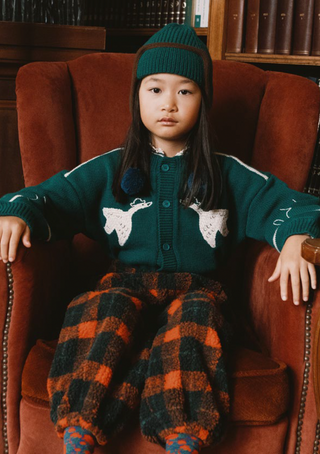 TINY COTTON - Geese Embroidery Cardigan in Dark Green
