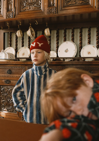 TINY COTTON - Blue Retro Stripes Polar Jacket in Petrol Blue