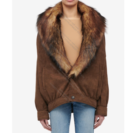 MM6 Maison Margiela - Faux Fur-Collar Suede Bomber Jacket in Brown