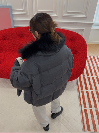 YVES SALOMON - DOWN JACKET MADE WITH LORO PIANA FLANNEL/FOX / GRIS ANTHRACITE