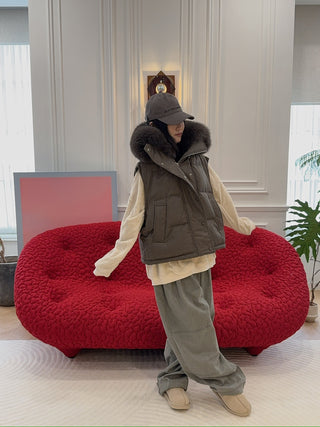 YVES SALOMON - VEST MADE WITH LORO PIANA FLANNEL FABRIC/FOX / EARTH