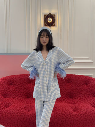 SLEEPER - PARTY PAJAMA SET WITH FEATHERS / BLUE