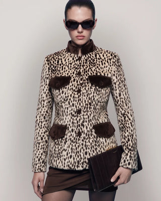 Pre-order CARELLI - Carol Leopard Jacket in Beige Leopard Print
