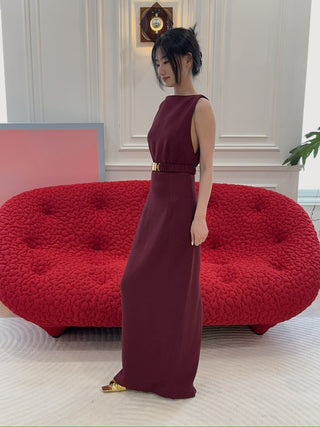 ROWEN ROSE - LONG DRESS WITH STRAIGHT NECKLINE IN SABLÉ