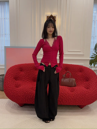 VAILLANT - RIBBED JERSEY CARDIGAN WITH BUILT-IN BRA TOP / FUSHIA