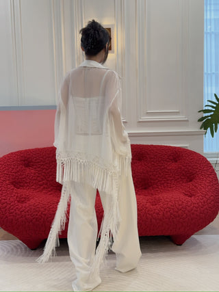 BLUMARINE - EMBR Relaxed Georgette Shirt in Soft Pearl