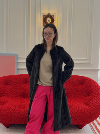 THE LAURENT - ROW DEEP BROWN ROUND FUR COAT / MAHOGANY