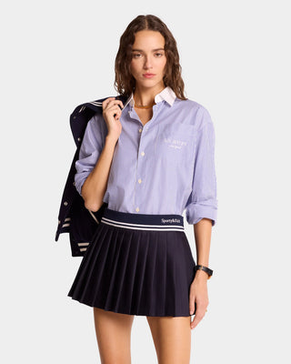SPORTY & RICH - Abigail Wool Pleated Skirt in Navy